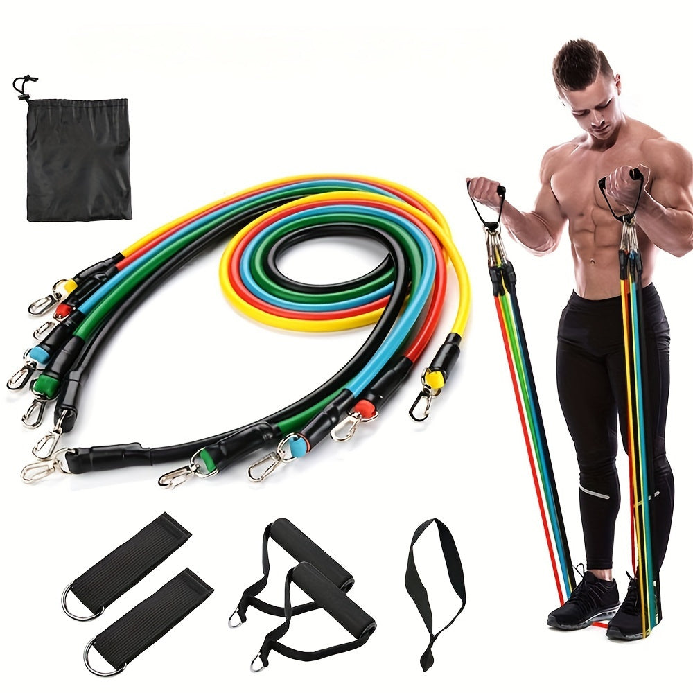 11pcs/set TPE Resistance Bands Set, Resistance Bands, Legs Ankle Straps, Exercise Bands, Workout Bands, For Home Gym, Fitness, Yoga & Pilates