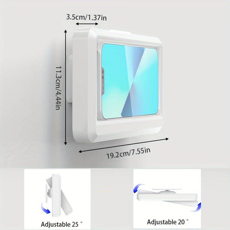 360° Rotatable Bathroom Phone Holder - Wall-Mounted, Touch-Sensitive Shower Phone Case. It'S Compatible with iPhone 15 14 13 12 Pro Max XS XR, Fits Phones Under 6.8 Inches. White ABS Design for Bathtub, Kitchen, Toilet Use, Bathroom Accessories, Shower Sm