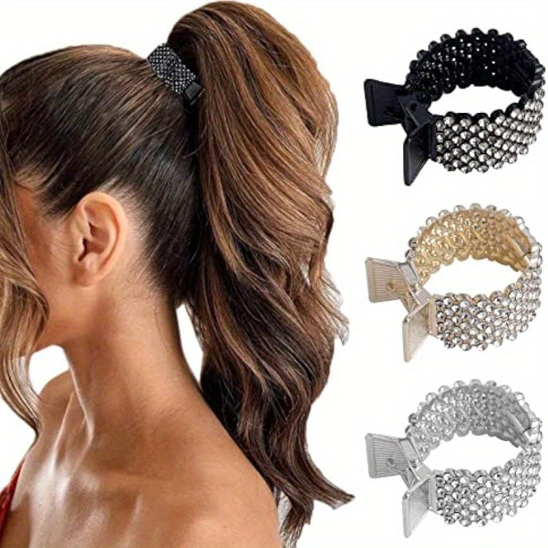 1.77Inch Small Hair Claw Clips For High Ponytail, Rhinestone Shark Hair Clips For Women Thick Long Hair(Pack Of 3)