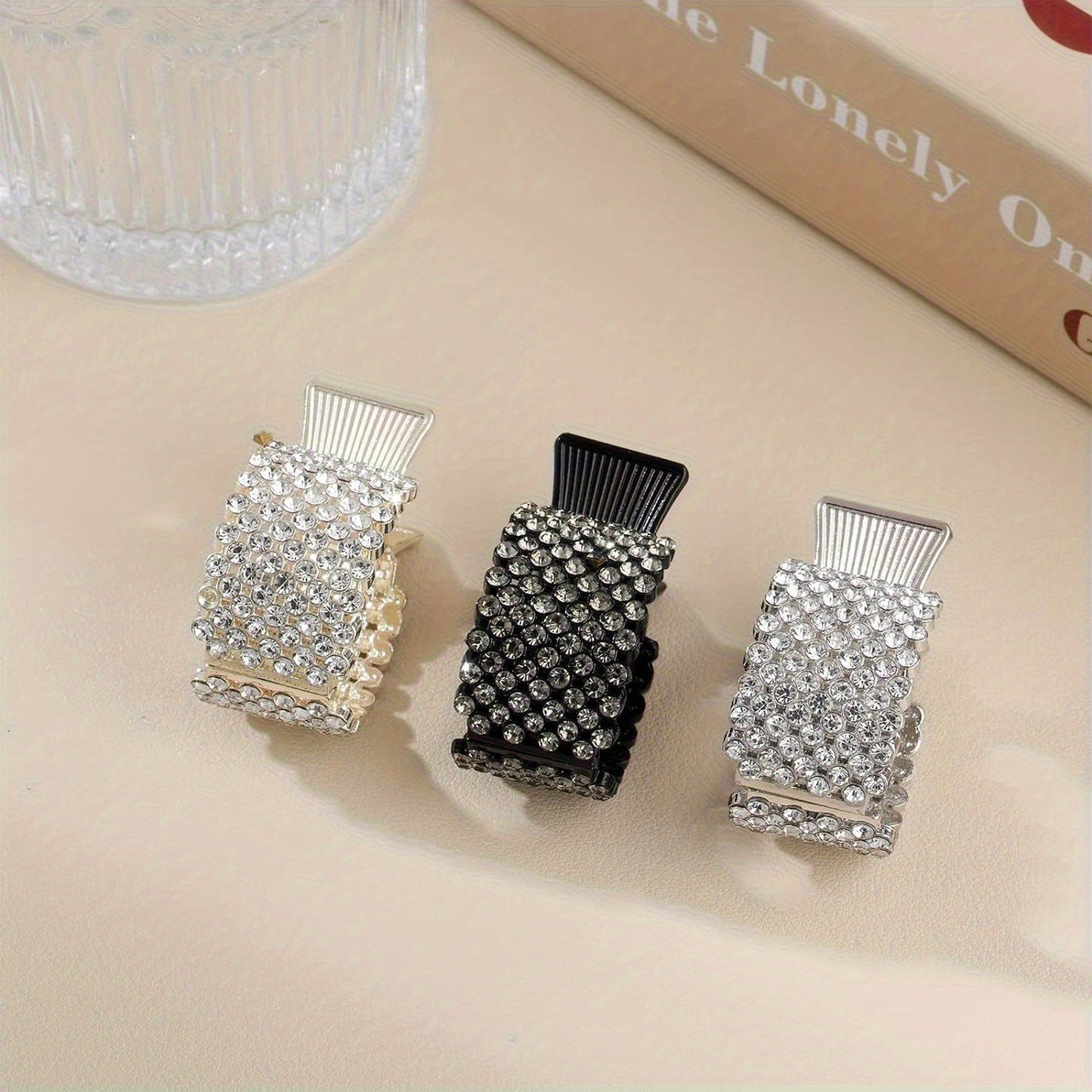 1.77Inch Small Hair Claw Clips For High Ponytail, Rhinestone Shark Hair Clips For Women Thick Long Hair(Pack Of 3)