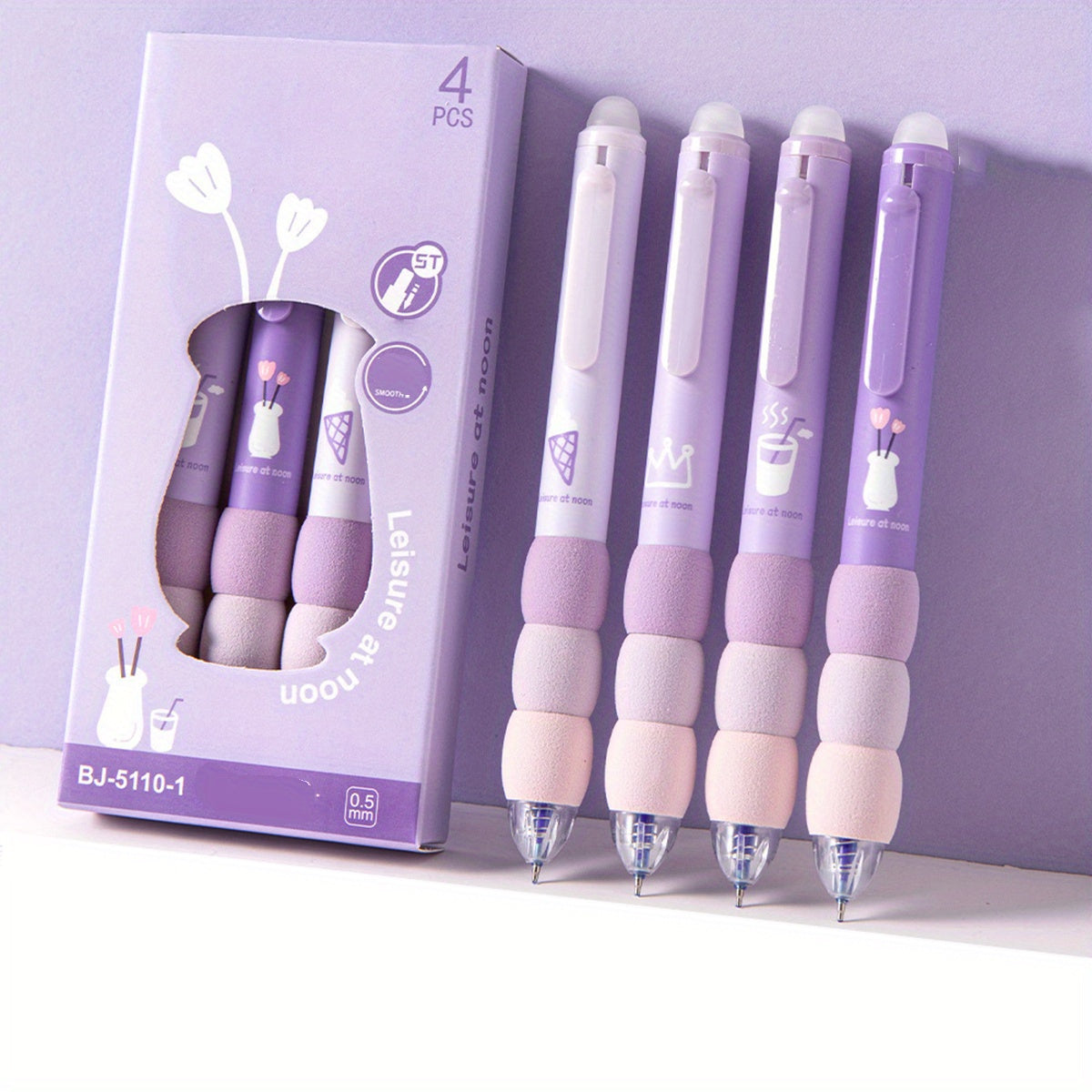 4pcs Erasable Gel Ink Pens, Cartoon Cute Gel Pens, Aesthetic Retractable Pens Soft Grip Pen, 0.5mm Blue Ink Pen Fine Point Pens, Kawaii Stationery Pens Office School Pens Supplies for Girls