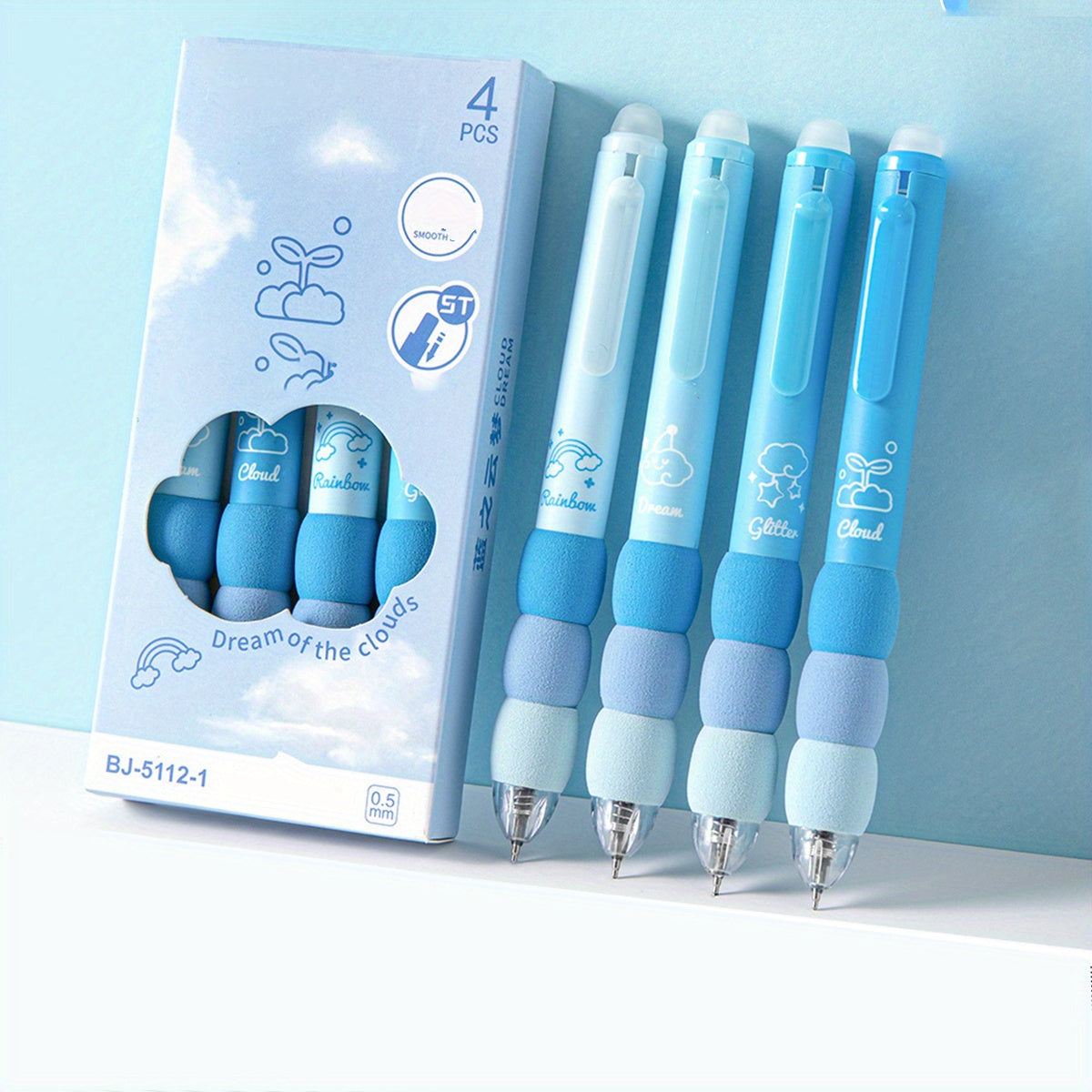 4pcs Erasable Gel Ink Pens, Cartoon Cute Gel Pens, Aesthetic Retractable Pens Soft Grip Pen, 0.5mm Blue Ink Pen Fine Point Pens, Kawaii Stationery Pens Office School Pens Supplies for Girls