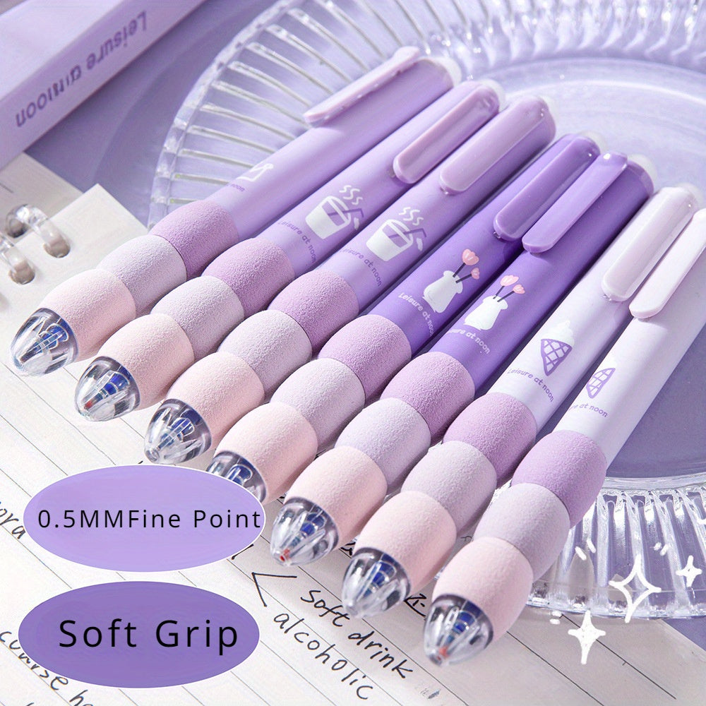 4pcs Erasable Gel Ink Pens, Cartoon Cute Gel Pens, Aesthetic Retractable Pens Soft Grip Pen, 0.5mm Blue Ink Pen Fine Point Pens, Kawaii Stationery Pens Office School Pens Supplies for Girls