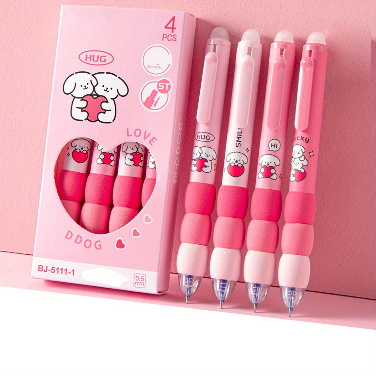 4pcs Erasable Gel Ink Pens, Cartoon Cute Gel Pens, Aesthetic Retractable Pens Soft Grip Pen, 0.5mm Blue Ink Pen Fine Point Pens, Kawaii Stationery Pens Office School Pens Supplies for Girls