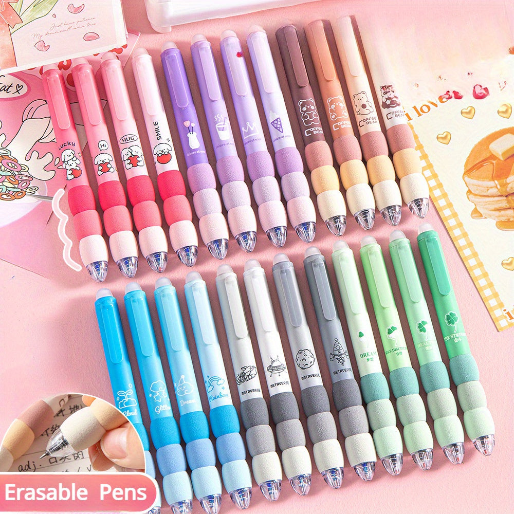 4pcs Erasable Gel Ink Pens, Cartoon Cute Gel Pens, Aesthetic Retractable Pens Soft Grip Pen, 0.5mm Blue Ink Pen Fine Point Pens, Kawaii Stationery Pens Office School Pens Supplies for Girls