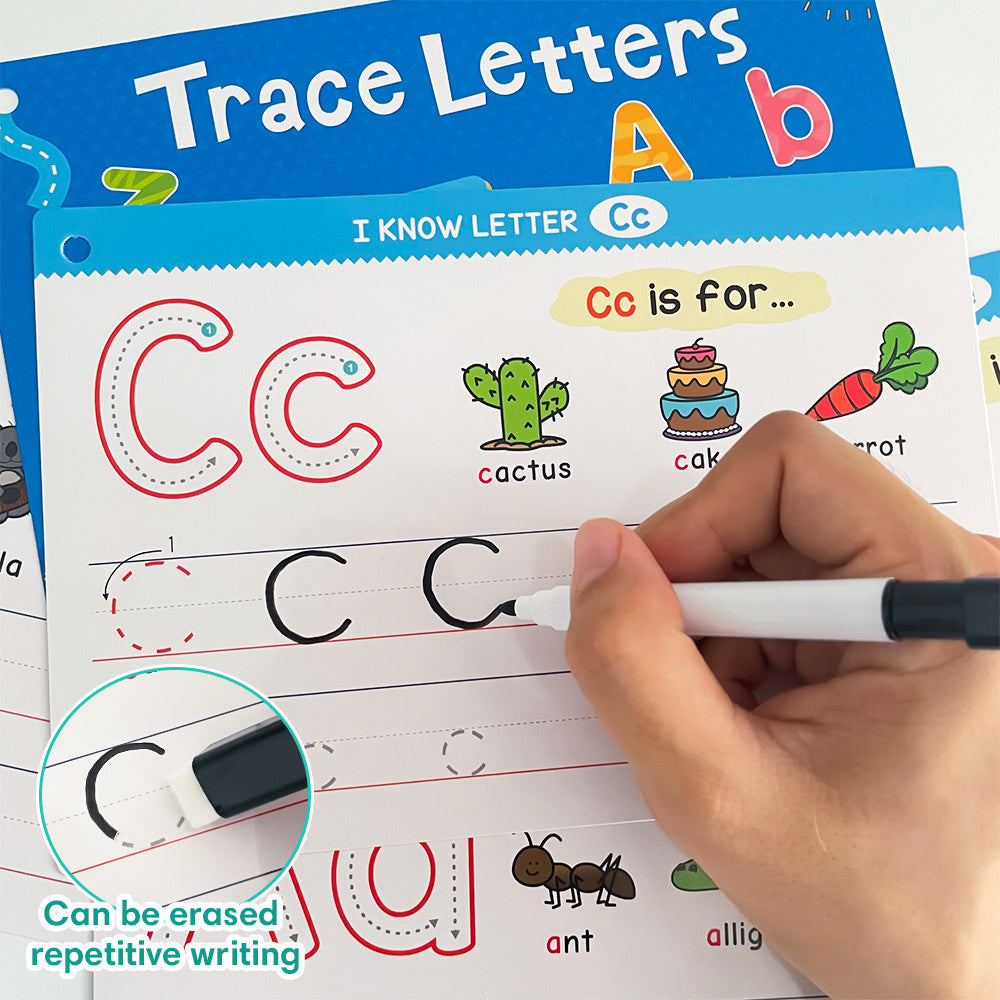 1 Set/2 Sets Trace And Wipe Educational Flash Cards Set, Alphabet Letters & Numbers With Phonics, Reusable Dry Erase Handwriting Practice Tool, ABC Learning Cards For Activities