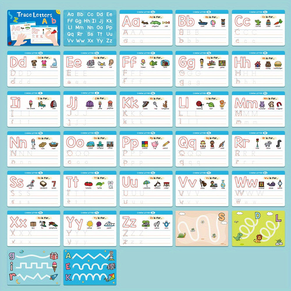 1 Set/2 Sets Trace And Wipe Educational Flash Cards Set, Alphabet Letters & Numbers With Phonics, Reusable Dry Erase Handwriting Practice Tool, ABC Learning Cards For Activities
