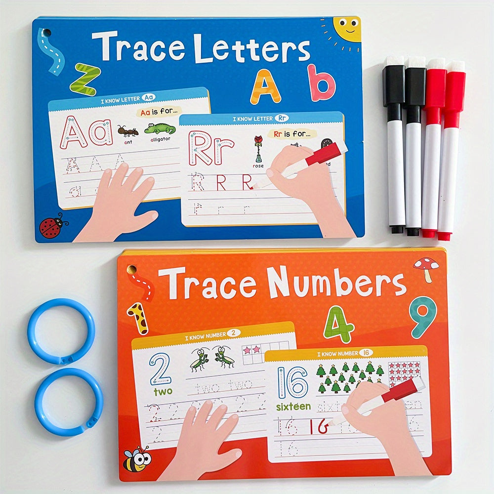 1 Set/2 Sets Trace And Wipe Educational Flash Cards Set, Alphabet Letters & Numbers With Phonics, Reusable Dry Erase Handwriting Practice Tool, ABC Learning Cards For Activities