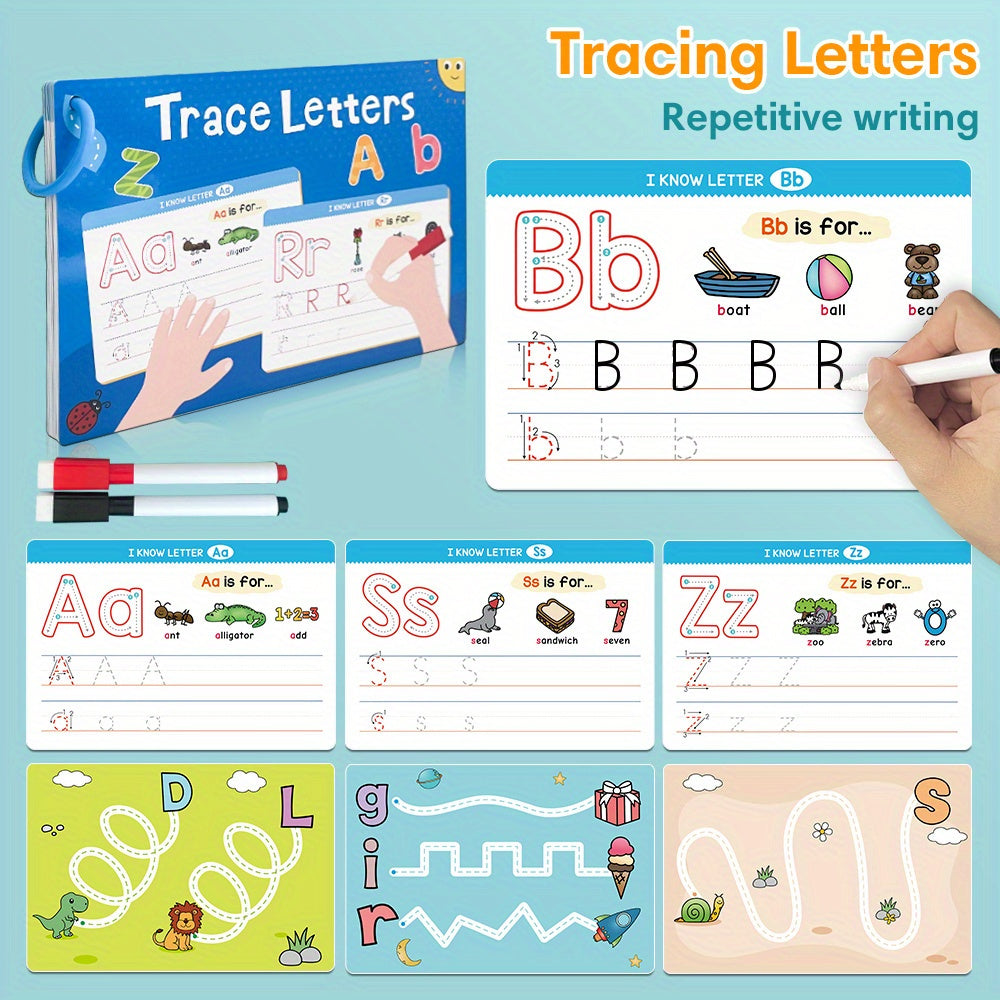 1 Set/2 Sets Trace And Wipe Educational Flash Cards Set, Alphabet Letters & Numbers With Phonics, Reusable Dry Erase Handwriting Practice Tool, ABC Learning Cards For Activities
