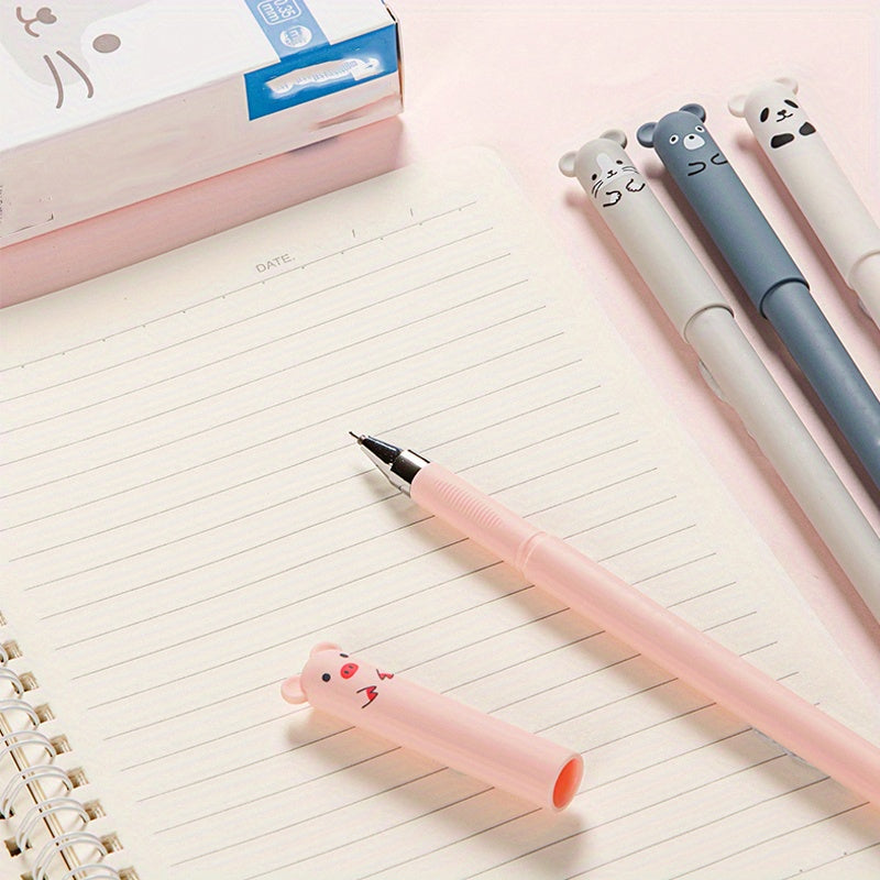 21pcs/set Erasable Bear Animal Gel Pens Easy to Erase 0.35mm Black and Blue Gel Pen Refills Animal Writing Stationery Office Supplies