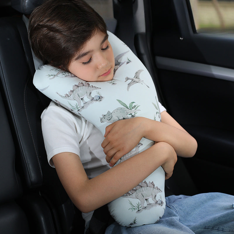 Kids Car Seat Neck Pillow, Y-Shaped Safety Belt Travel Cushion, Adjustable Shoulder Pad, Creative Question Mark Design for Long Drives, Train, Airplane - Polyester Fiber, 1-Pack