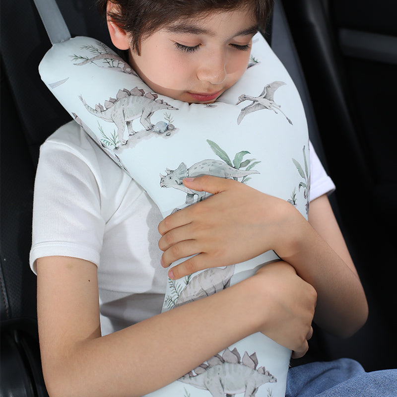 Kids Car Seat Neck Pillow, Y-Shaped Safety Belt Travel Cushion, Adjustable Shoulder Pad, Creative Question Mark Design for Long Drives, Train, Airplane - Polyester Fiber, 1-Pack