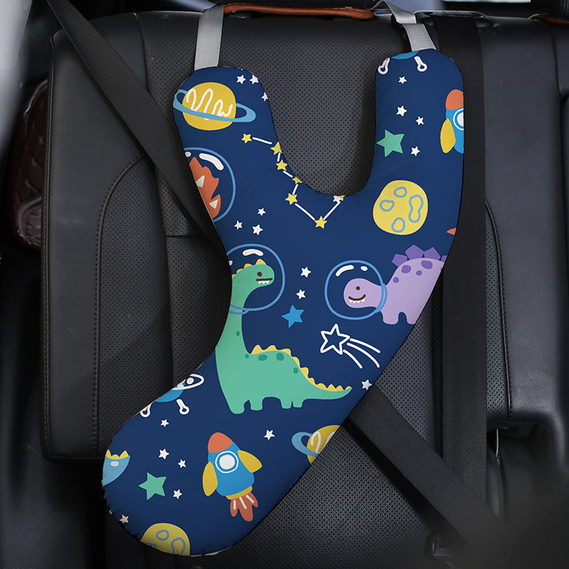 Kids Car Seat Neck Pillow, Y-Shaped Safety Belt Travel Cushion, Adjustable Shoulder Pad, Creative Question Mark Design for Long Drives, Train, Airplane - Polyester Fiber, 1-Pack