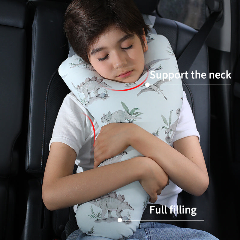 Kids Car Seat Neck Pillow, Y-Shaped Safety Belt Travel Cushion, Adjustable Shoulder Pad, Creative Question Mark Design for Long Drives, Train, Airplane - Polyester Fiber, 1-Pack