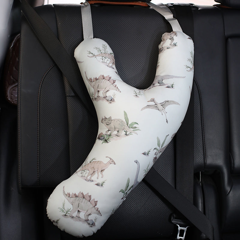Kids Car Seat Neck Pillow, Y-Shaped Safety Belt Travel Cushion, Adjustable Shoulder Pad, Creative Question Mark Design for Long Drives, Train, Airplane - Polyester Fiber, 1-Pack