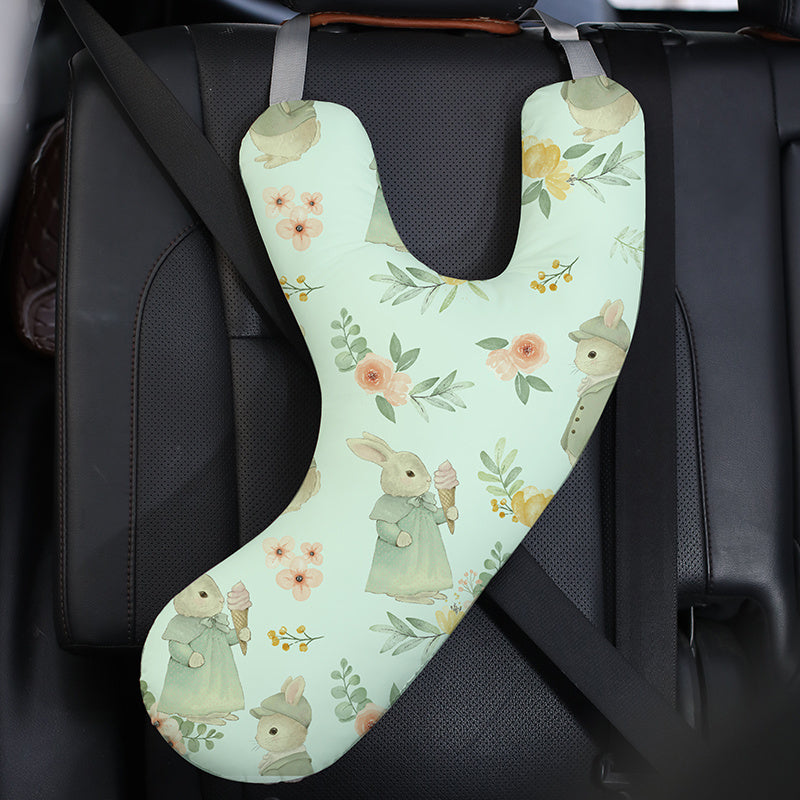 Kids Car Seat Neck Pillow, Y-Shaped Safety Belt Travel Cushion, Adjustable Shoulder Pad, Creative Question Mark Design for Long Drives, Train, Airplane - Polyester Fiber, 1-Pack