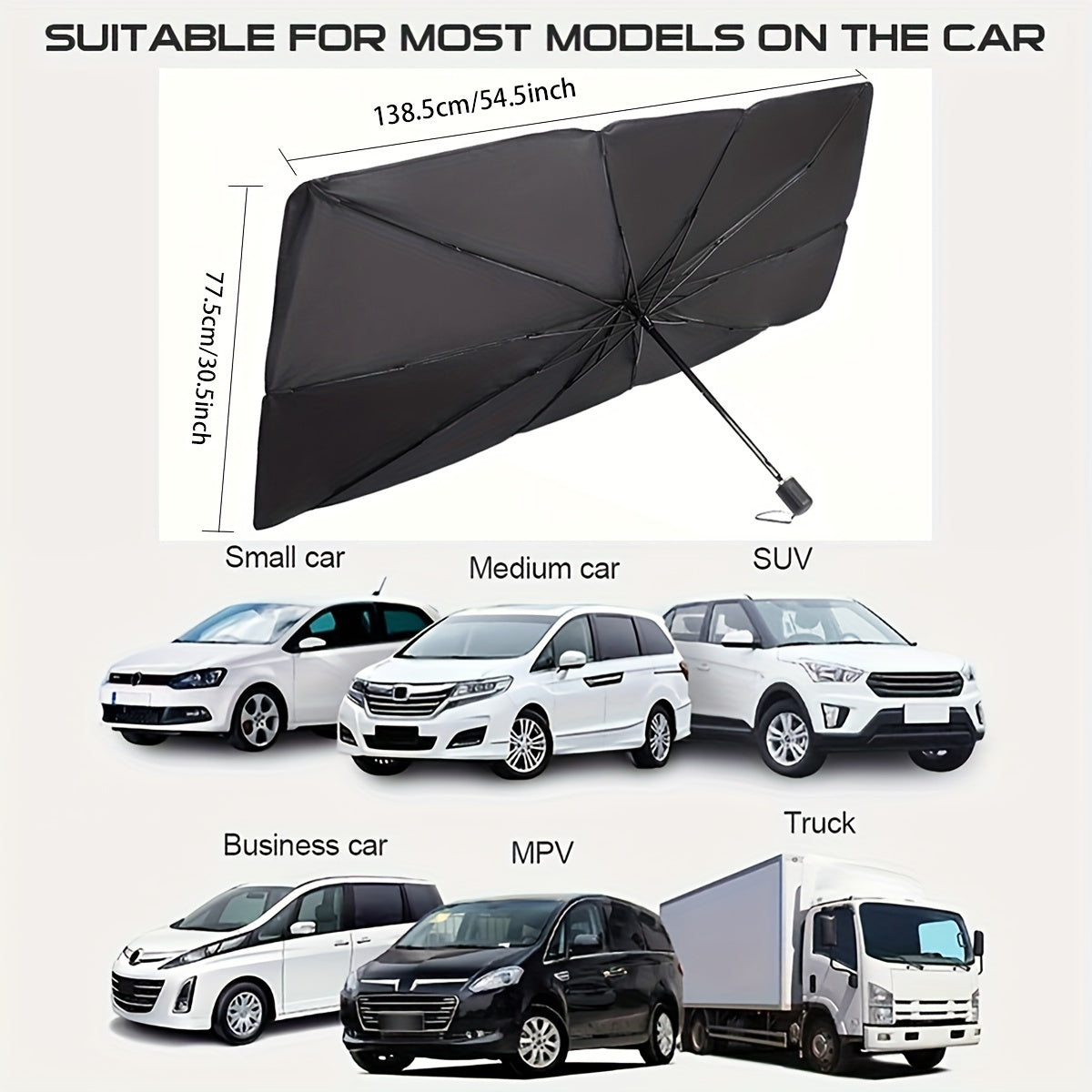 Portable Foldable Windshield Sun Visor for Most Vehicles - UV Protection Car Sunshade Umbrella with Heat Reduction, Easy Storage, and Thermal Insulation Effect
