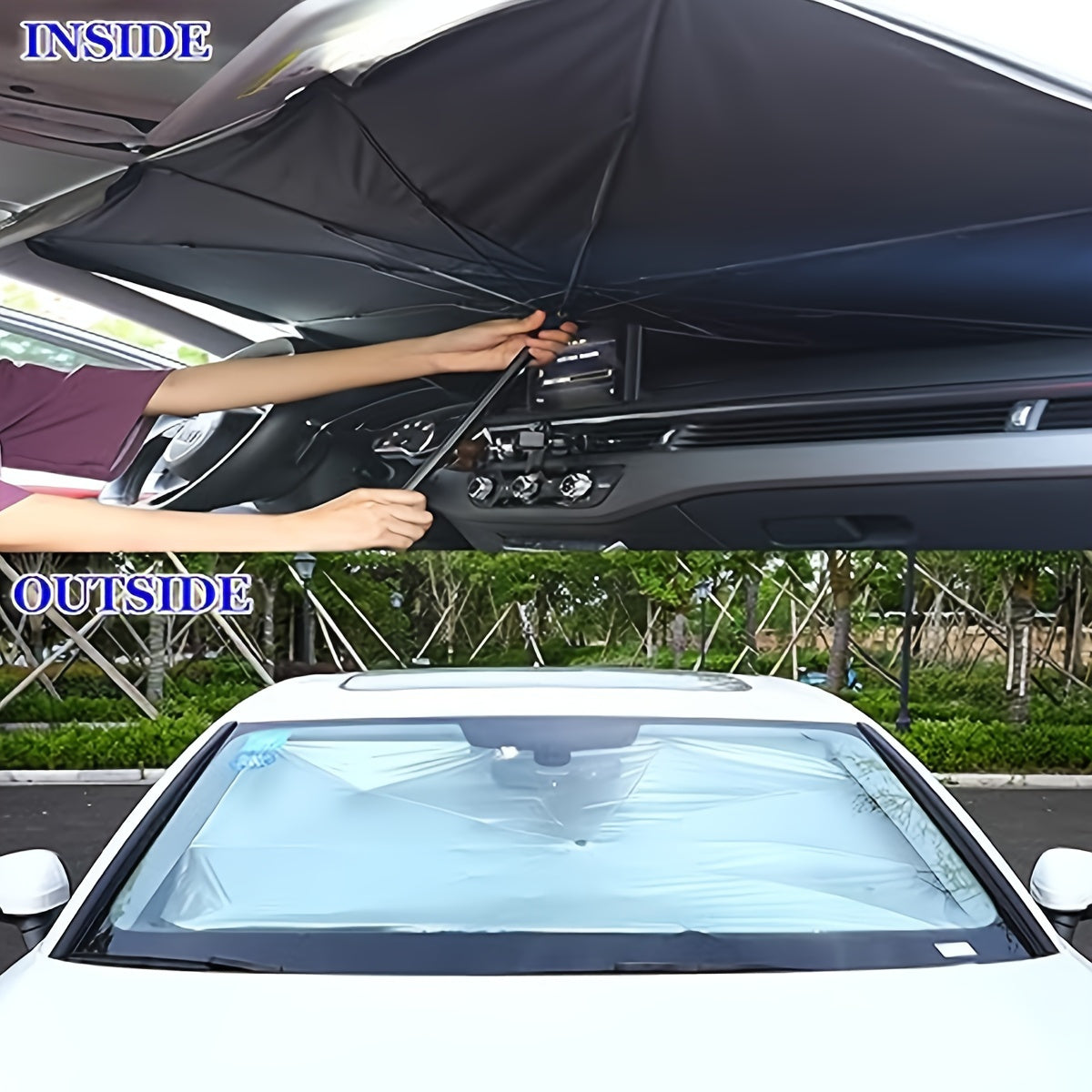 Portable Foldable Windshield Sun Visor for Most Vehicles - UV Protection Car Sunshade Umbrella with Heat Reduction, Easy Storage, and Thermal Insulation Effect