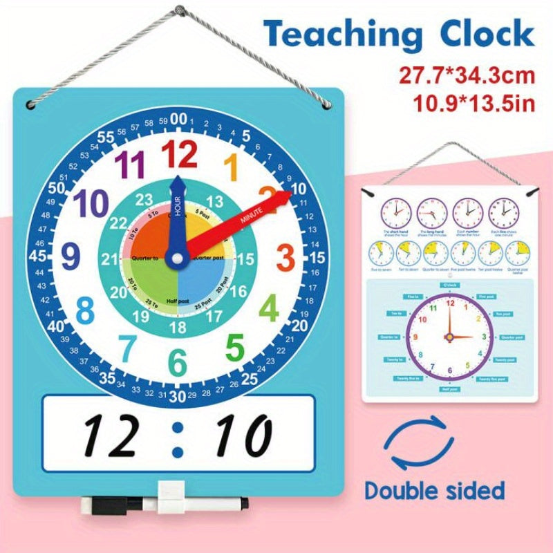 Not Real Clock Dry Erase Teaching Demonstration Clock, Telling Time Teaching Clock for Kids Learning to Tell Time, Easy to Read Learning Clock Educational Toys for Classrooms & Homeschool Supplies