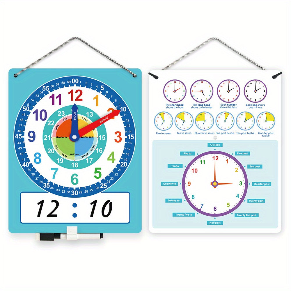 Not Real Clock Dry Erase Teaching Demonstration Clock, Telling Time Teaching Clock for Kids Learning to Tell Time, Easy to Read Learning Clock Educational Toys for Classrooms & Homeschool Supplies