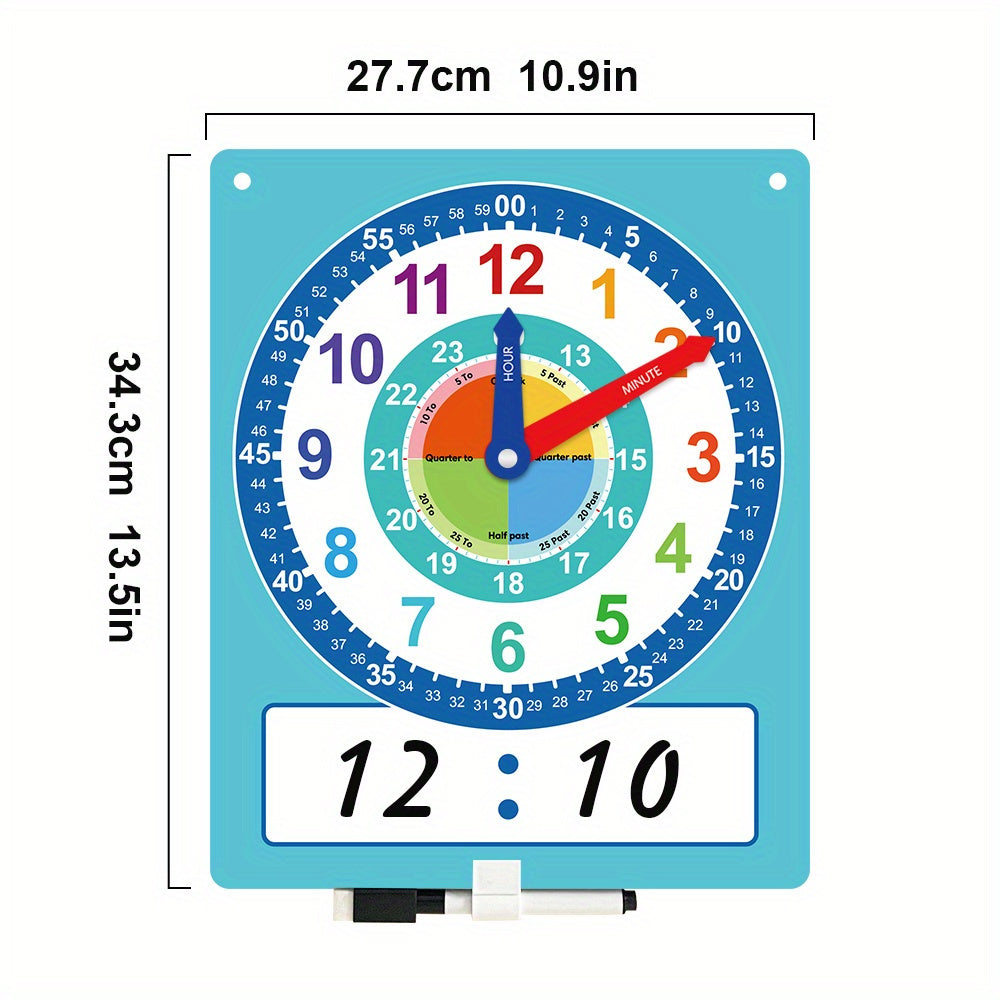 Not Real Clock Dry Erase Teaching Demonstration Clock, Telling Time Teaching Clock for Kids Learning to Tell Time, Easy to Read Learning Clock Educational Toys for Classrooms & Homeschool Supplies