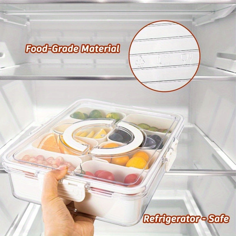 1pc Clear 8 Compartments Divided Serving Tray With Lid And Handle, Snackle Box, Charcuterie Container, Portable Snack Platters For Party, Kitchen Supplies