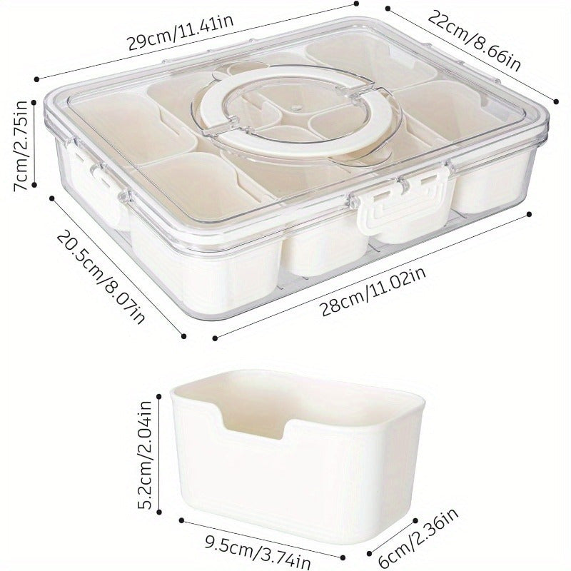 1pc Clear 8 Compartments Divided Serving Tray With Lid And Handle, Snackle Box, Charcuterie Container, Portable Snack Platters For Party, Kitchen Supplies