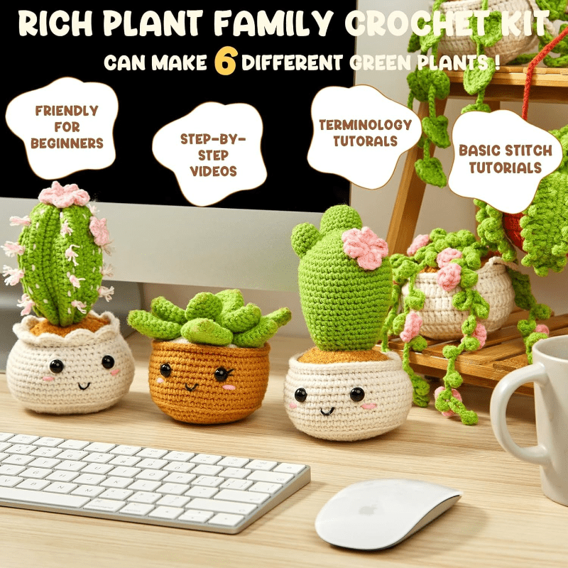 6pcs DIY Handcraft Set Beginner Crochet Kit with Yarn, Instructions, Video Tutorial for Adults - Perfect for Halloween & Christmas Gifts