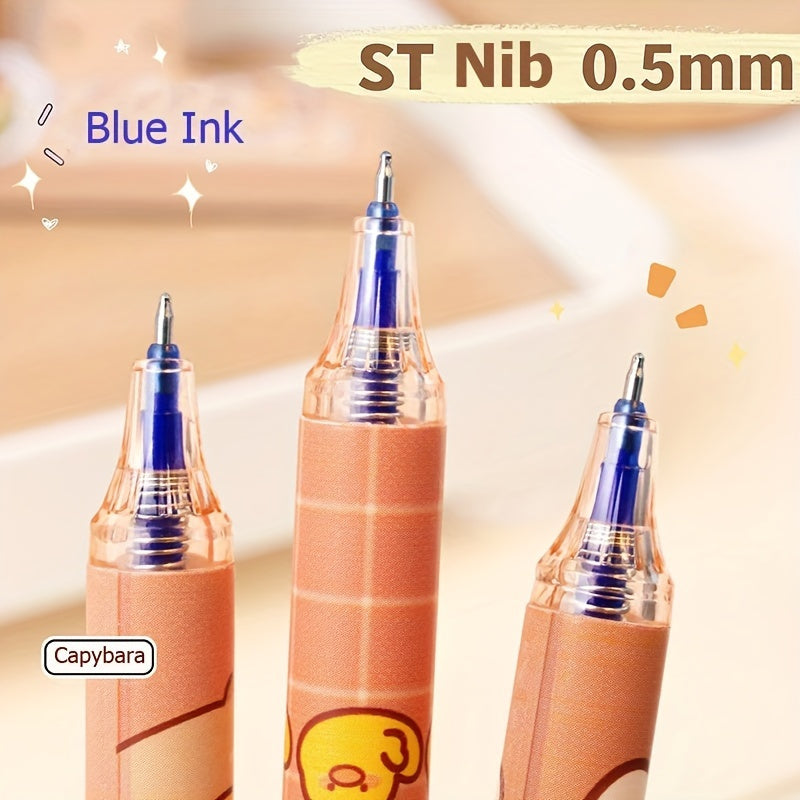 6pcs Set of Capybara Themed Erasable Gel Pens, Blue Ink Retractable Design, Smooth Writing, Fast Drying Office Accessory, Elegant Stationery Pen