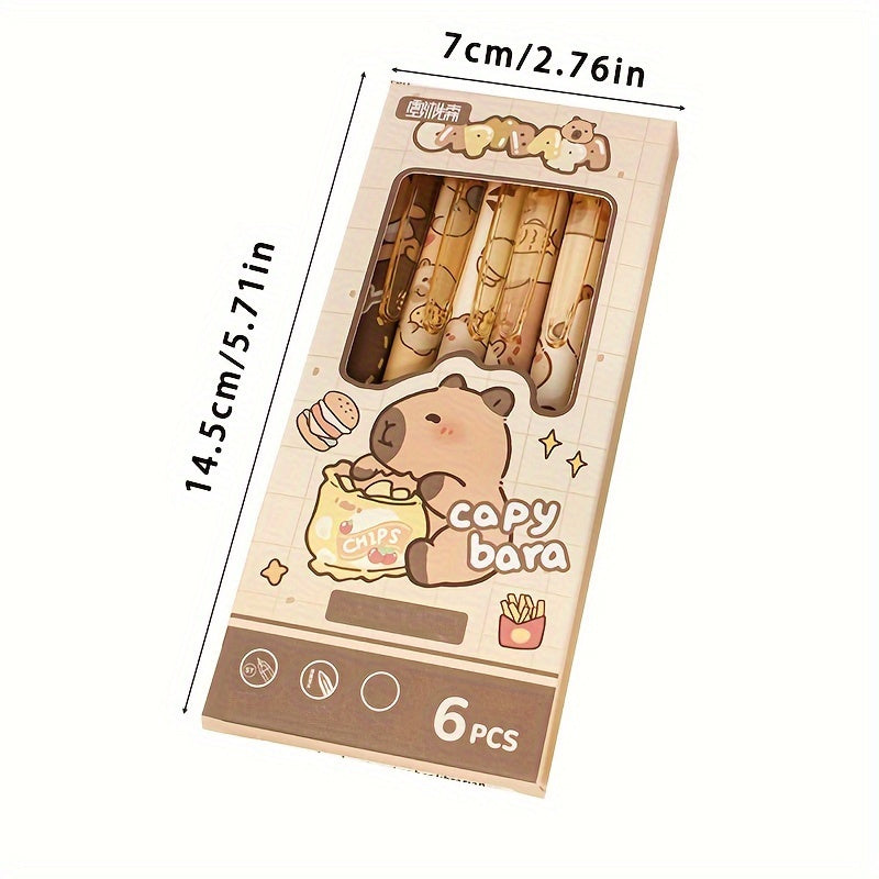 6pcs Set of Capybara Themed Erasable Gel Pens, Blue Ink Retractable Design, Smooth Writing, Fast Drying Office Accessory, Elegant Stationery Pen