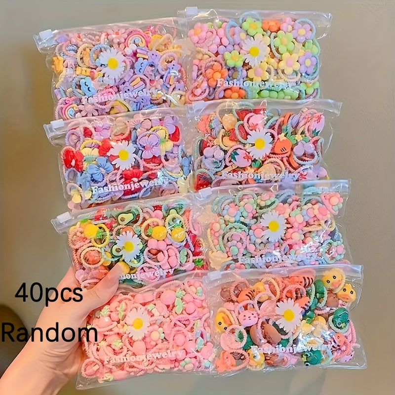 40pcs Cute Hair Ring Set - Women's and Girls' Colorful Elastic Hair Bands, Suitable for Ponytails and Braids