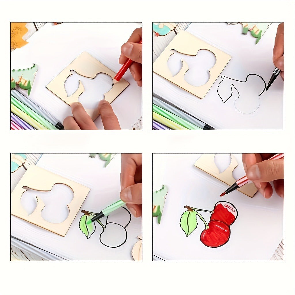 10pcs Educational Toys, Arts Crafts Setwooden Drawing Stencils Kit, Drawing Board Toys Coloring Puzzle, Christmas, Halloween Gaming Gift Thanksgiving