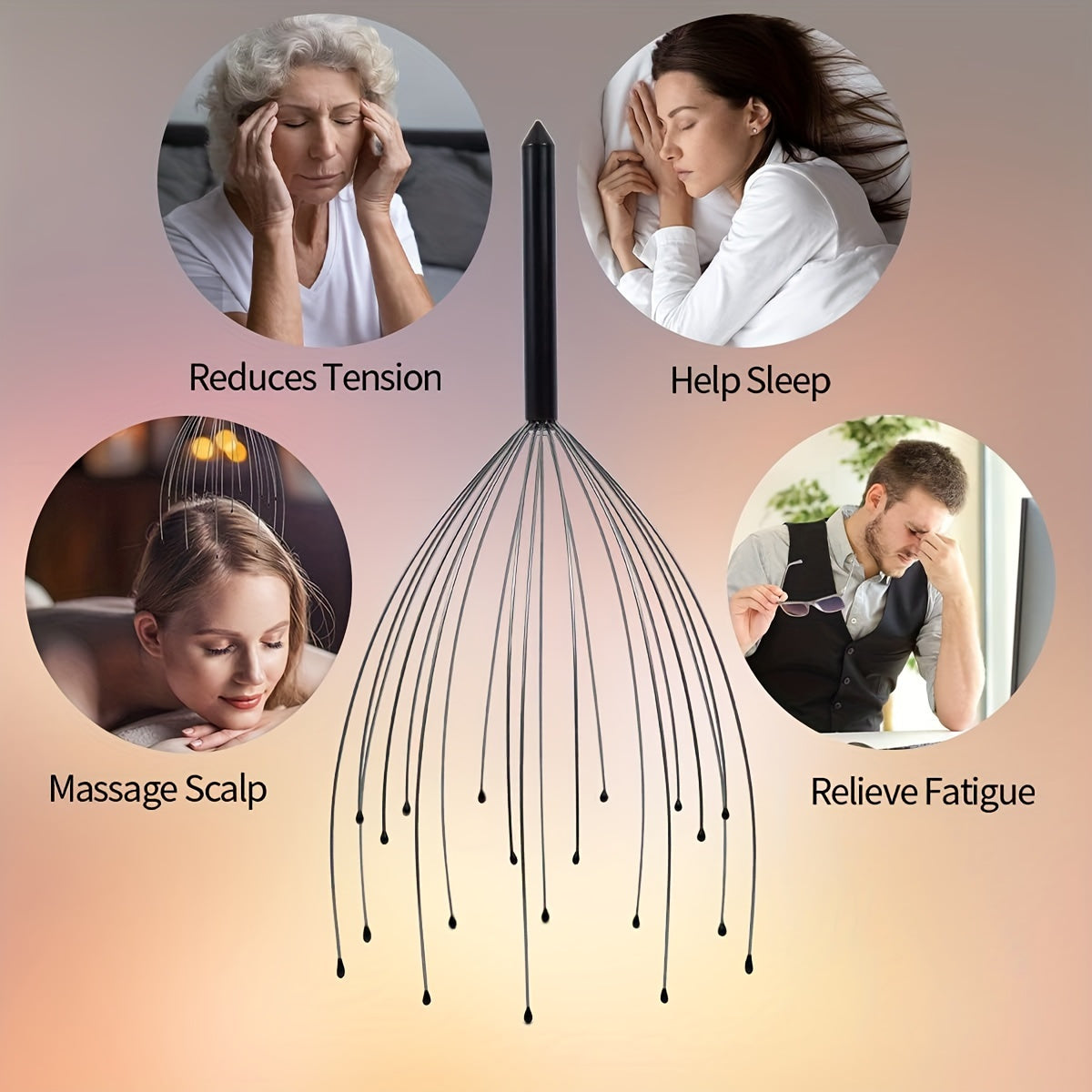 Handheld Scalp Tingler Massager - Deep Relaxation 20-Finger Head Massager with Scalp Scratcher Function, Metal, Ideal for Men and Women - Perfect Stocking Stuffers and Gift Ideas