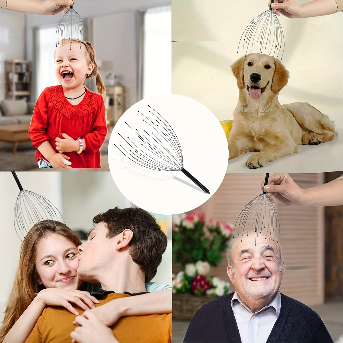 Handheld Scalp Tingler Massager - Deep Relaxation 20-Finger Head Massager with Scalp Scratcher Function, Metal, Ideal for Men and Women - Perfect Stocking Stuffers and Gift Ideas