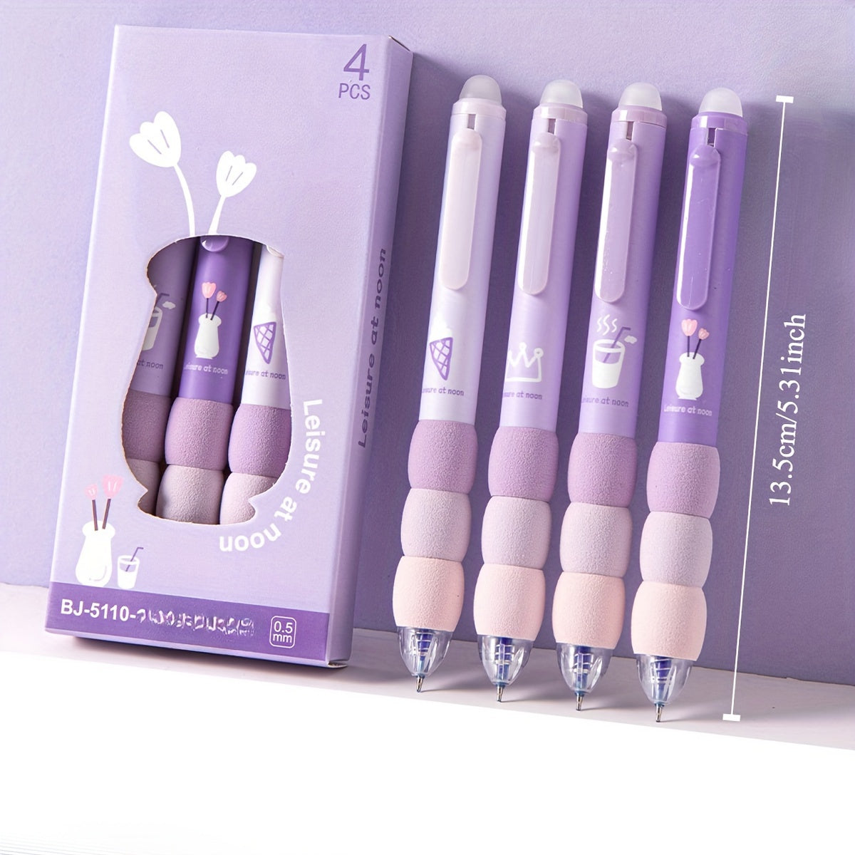 4pcs Erasable Gel Ink Pens, Cartoon Cute Gel Pens, Aesthetic Retractable Pens Soft Grip Pen, 0.5mm Blue Ink Pen Fine Point Pens, Kawaii Stationery Pens Office School Pens Supplies for Girls