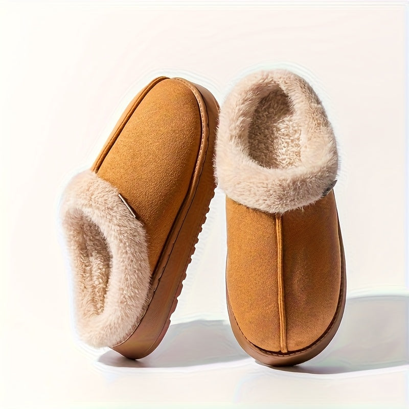 Cozy Plush-Lined Unisex Slippers with Thick Sole – Warm Indoor/Outdoor Winter Shoes, Soft Fabric Upper & EVA Sole, Brown &, Perfect for Couples or Home Use, Cute Slippers, Indoor Footwear, Plush Interior, Slipresistant Footwear