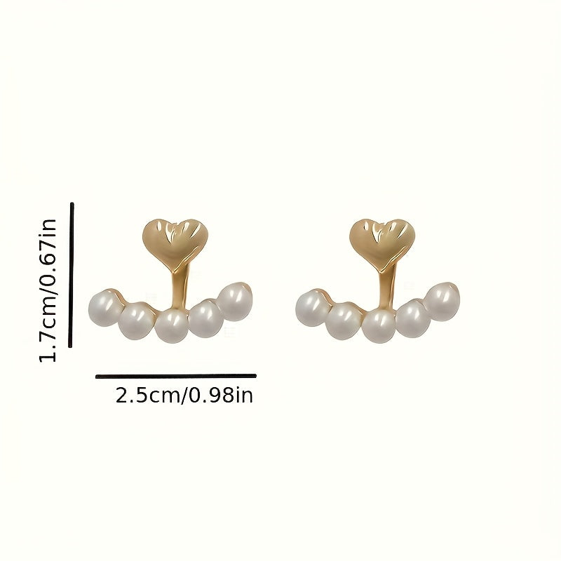 Pair of Elegant Heart-Shaped Faux Imitation Pearl Earrings for Women - Golden-Tone Alloy with Stainless Steel Posts, Valentine's Day Gift for Her, Girlfriend, Best Friend, Everyday Jewelry