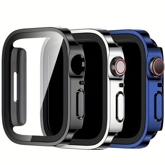 Set of 3, Full Coverage PC Protective Case for Apple Watch with Built-In Glass Screen Protector, Offering Comprehensive Protection, Lightweight And Scratch-Resistant, Suitable for 40MM, 41MM, 44MM, 45MM, And 49MM.