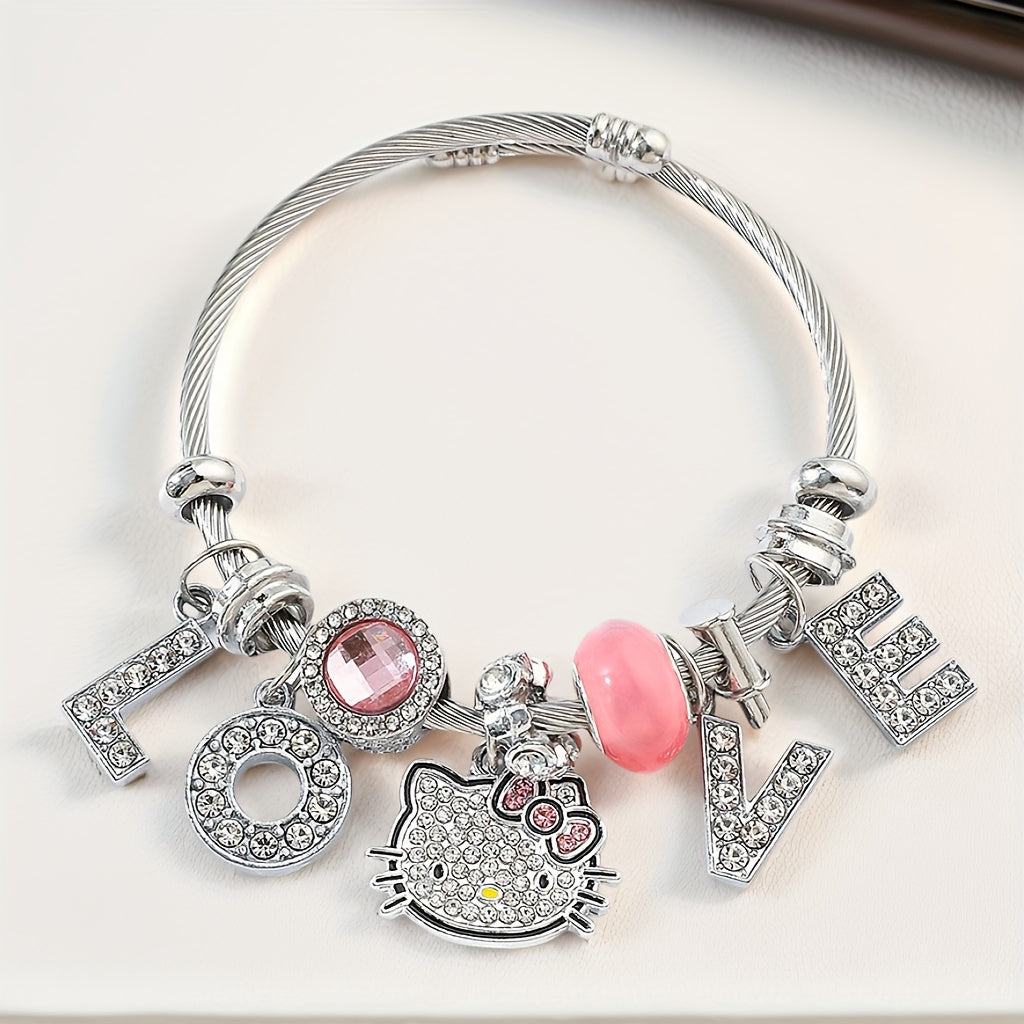 Sanrio for hello kitty Pendant Necklace, Cute Cartoon, Adjustable, Hollow, Zinc Alloy, Durable, with Shiny Beads, for Teenagers, Valentine'S Day