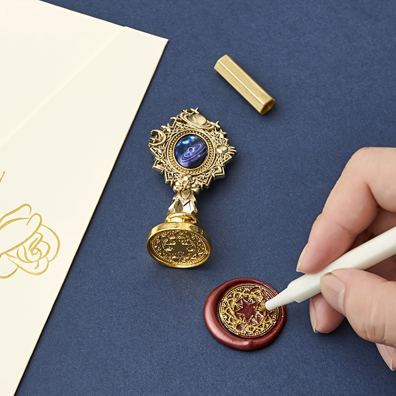 Wax Seal Stamp Kit with Gift Box, with Wax Seal Beads, 3 Wax Seal Stamp, Wax Seal Metallic Pen and Envelope, Wax Seal Kit for Gift and Decoration