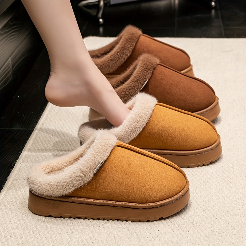Cozy Plush-Lined Unisex Slippers with Thick Sole – Warm Indoor/Outdoor Winter Shoes, Soft Fabric Upper & EVA Sole, Brown &, Perfect for Couples or Home Use, Cute Slippers, Indoor Footwear, Plush Interior, Slipresistant Footwear