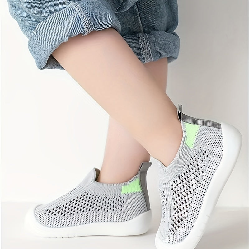 Breathable Mesh Slip-On Sneakers for Toddlers - Lightweight Non-Slip Soft Sole, Checkered Pattern & Pillar Accents, Durable EVA Construction - Boys & Girls Casual Shoes for Summer & Autumn, Breathable Toddler Sneakers | Checkered Toddler Sneakers | Soft S