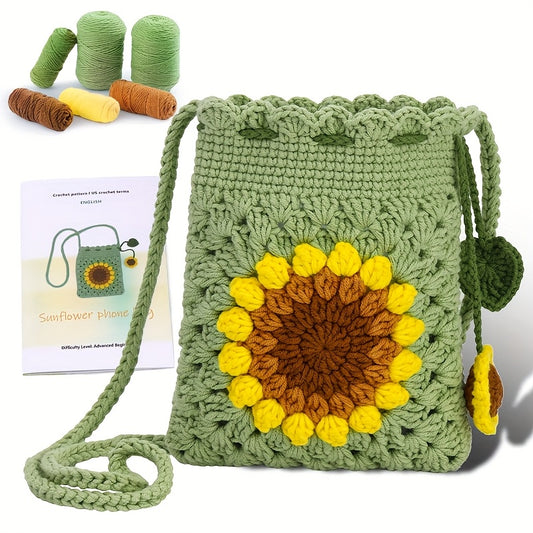 Beginner Crochet Kit - Phone Bag with Video Tutorials, Yarns, Hooks & Accessories for Adult Knitting Craft DIY, Random Colors, Pniene