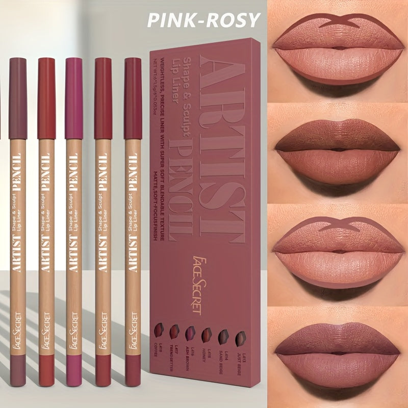 Long-Lasting & Non-Drying 6pcs Velvet Matte Lip Liner Pencils Set - Perfect for Lining & Filling Lips - Versatile Shades for All Skin Types, Includes Berry, Brown, Pink, Purple, Red Tones