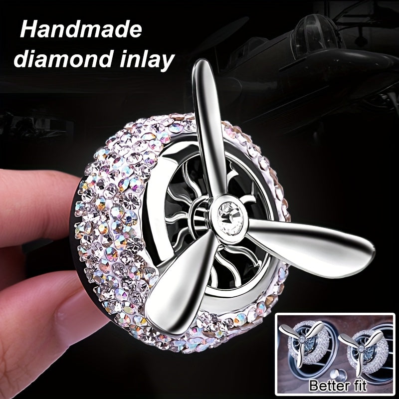 Car Air Vent Solid Perfume, Vehicle Air Freshener, Air Conditioning Fragrance Tablets, Air Force Propeller Perfume, Solid Fragrance Tablets, Rotating Fan Car Interior Decoration, Handmade Rhinestone Fragrance Tablets, Automotive Air Freshener, Interesting