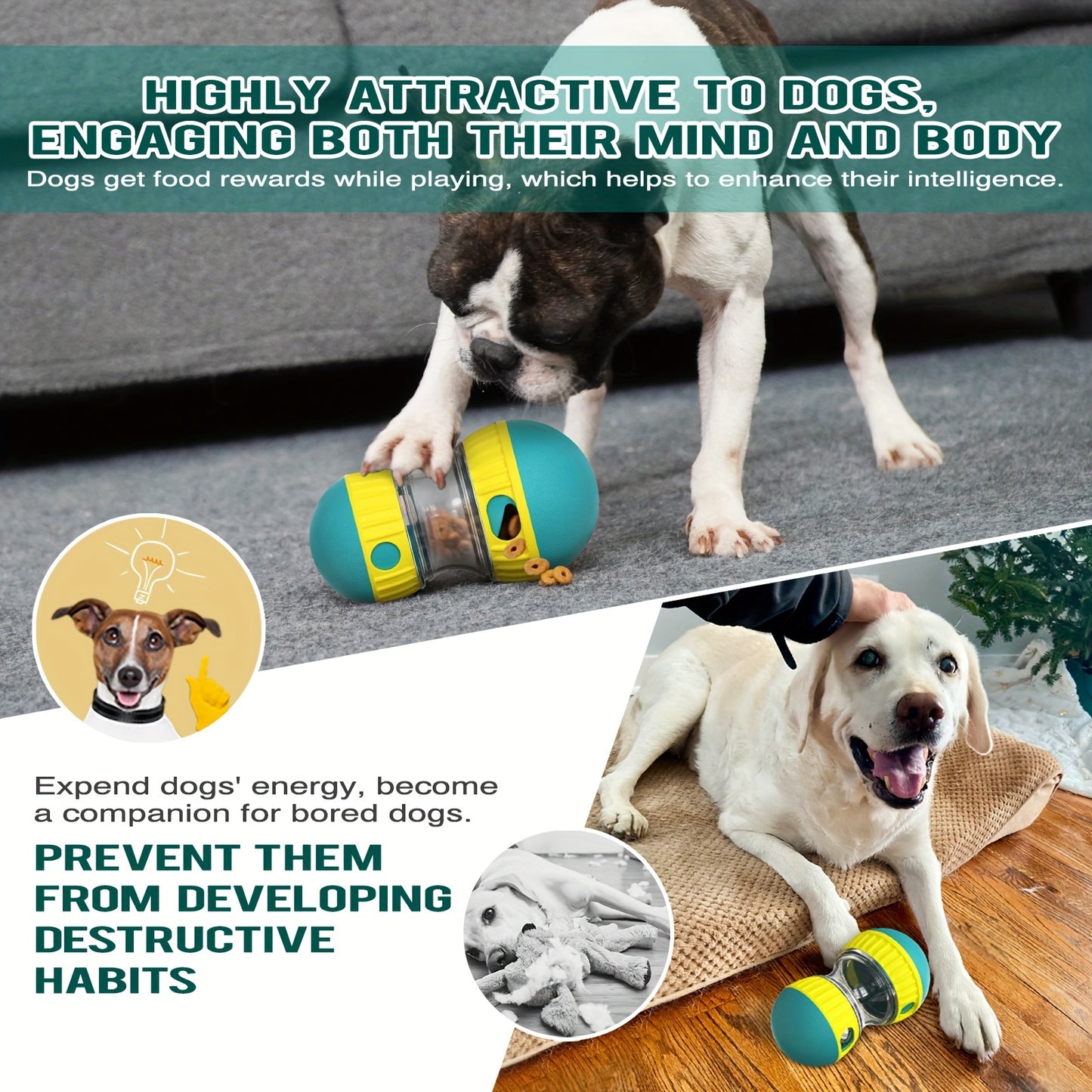 Interactive Dog Treat Dispenser Toy - Durable Chew Ball for Dental Health, Slow Feeder Puzzle for All Breeds