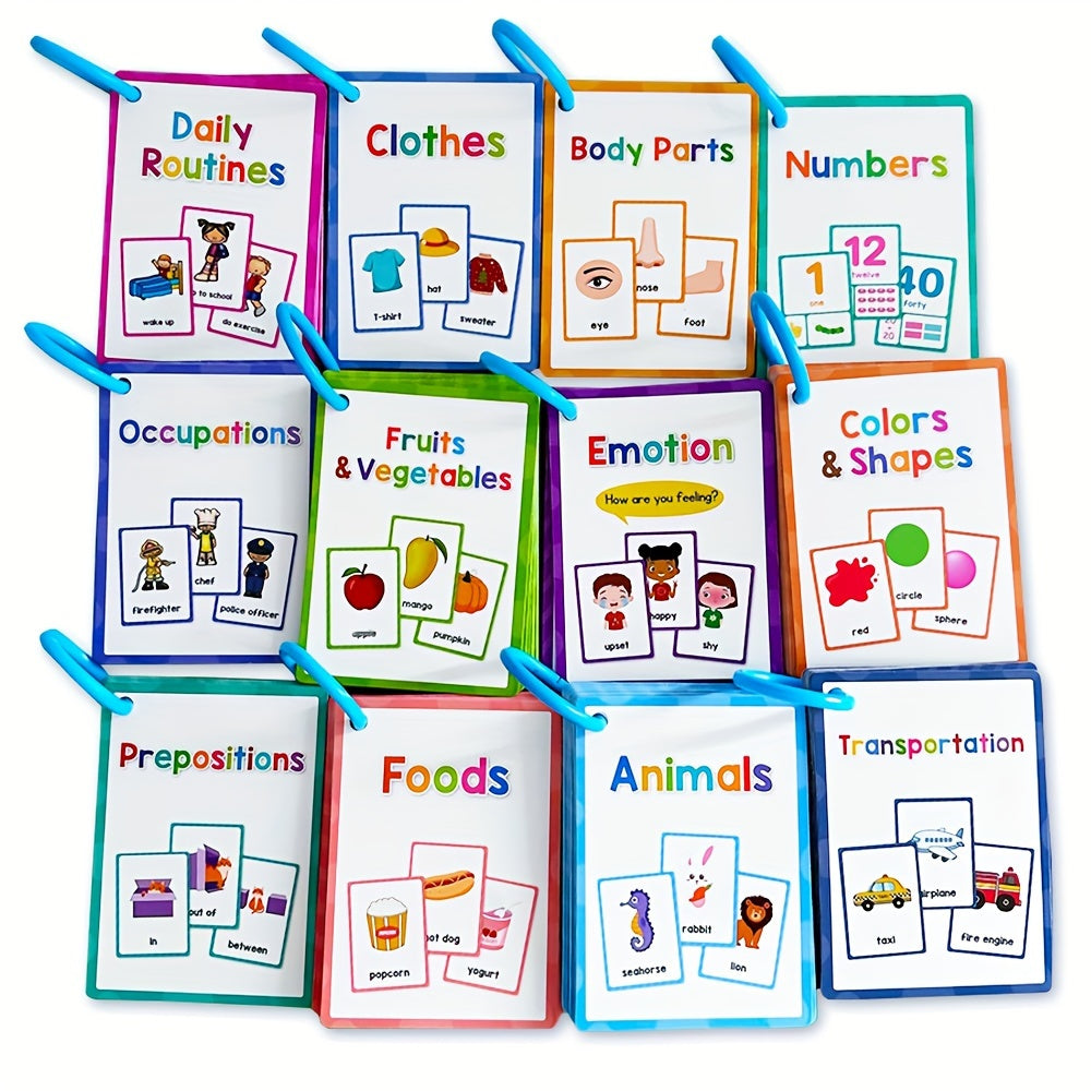 12 Themes Learning Flash Cards 386 English Words, Kids Toddler Colors, Shapes and Numbers, Learning Toys, Educational Preschool Flashcards Kindergarten Educational Toys School Supplies