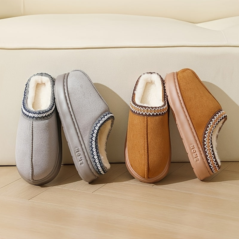 Cozy Plush Slip-On Slippers for Men and Women - Soft, Warm Fabric with Non-Slip TPR Sole, Elegant Style, Perfect for Indoor Use, Formal Shoes