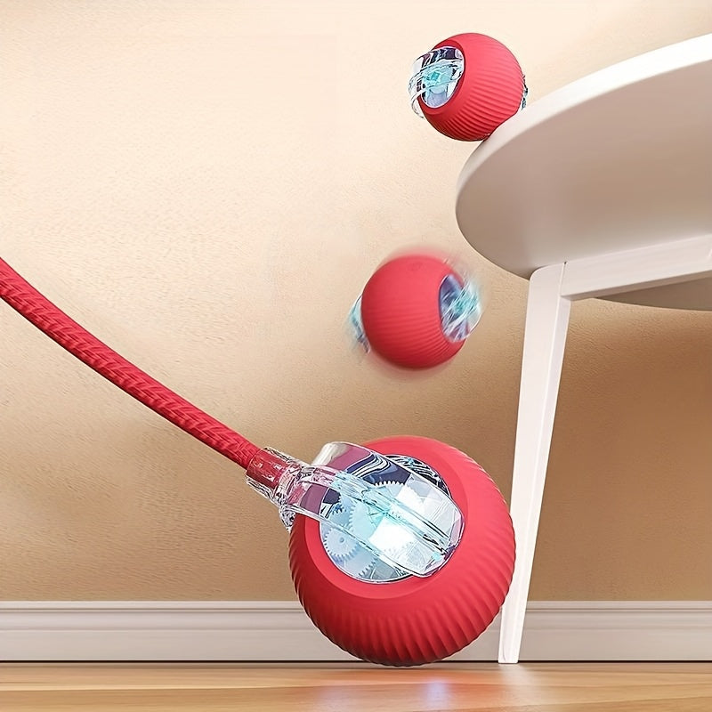 MIAOQUANJI Self-Rolling Cat Toy Ball with LED Lights & Tail String - USB Rechargeable Interactive Pet Exercise Toy for Cats & Small Dogs, Durable Silicone Auto-Moving Ball for Indoor Play, Pet Play Toy | Textured Surface | Silicone Construction, Interacti