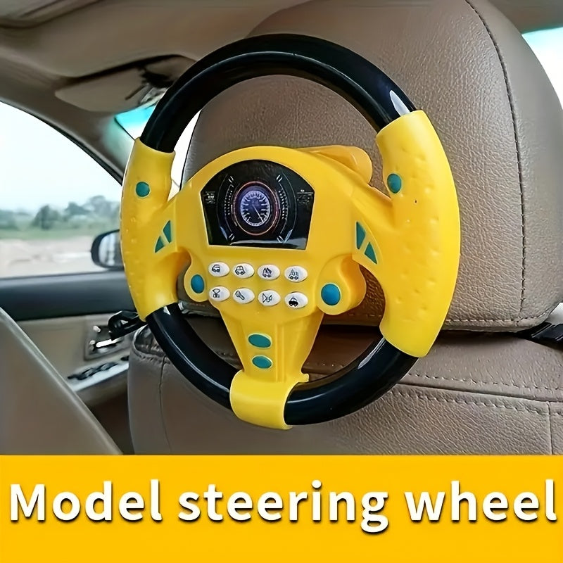 Kids Driving Simulator Steering Wheel Toy with Suction Cups, Interactive Car Wheel for Educational Play, Plastic Material, Multi-Functional with Sound Effects, Gift for Children - Pink & Yellow